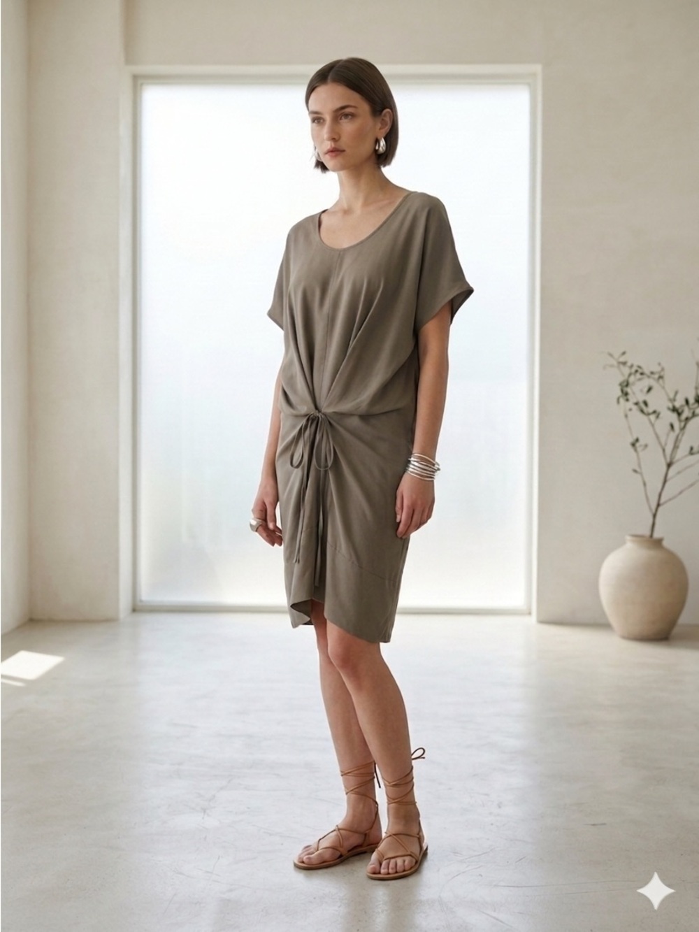 BCBG multi-way khaki silk dress - One size